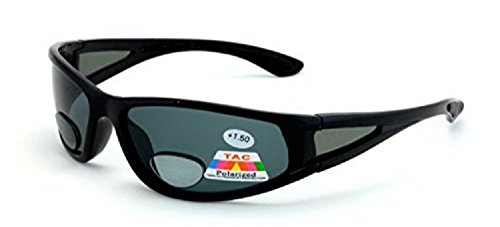 Mens Wrap Around Sport Sunglasses Polarized Plus Bifocal Reading Lens Black - 2.25