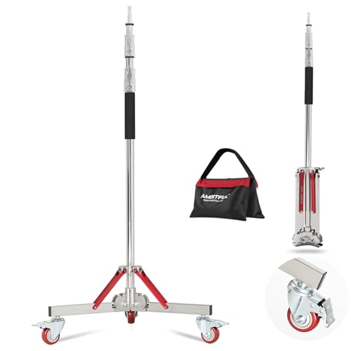 AMBITFUL AMBITFUL AS-300 Heavy Duty Light Stand with Launchers, 100% Stainless Steel, Maximum Height 305 cm, Photography Stand with Wheels for Softbox, Monolight, Reflector