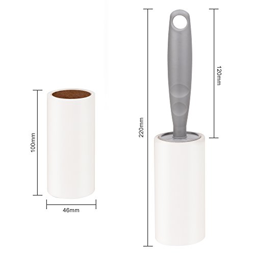 Lint Roller,Long Handle Drum Type Strong Sticky Lint Remover Roller with 4 Refills Total 300 Sheets for Pet Hair,Dust,Clothes and Car seats Removal(Gray)