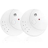 2 Pack Photoelectric Smoke and Fire Alarm & Detector, Battery-Operated(Not Hardwired) Smoke and Fire Detector with Test Button(9V Battery Included)