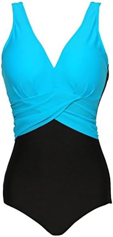 Mumentfienlis Women's V Neck Plus Size One Piece Swimsuit Padded Bathing Suit Size Medium LightBlue