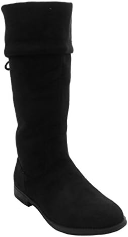 Blue Womens Suede OR Synthetic Low Heel Mid Calf Fashion Dress Boots 2017 -KOOLIO-H Black B-7