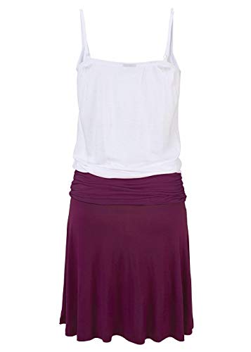 Jusfitsu Women's Summer Casual Dress Strappy Cotton Midi Beach Dresses Print Flare Beachwear Stretchy WhiteBurgundy S - Thumbnail 4