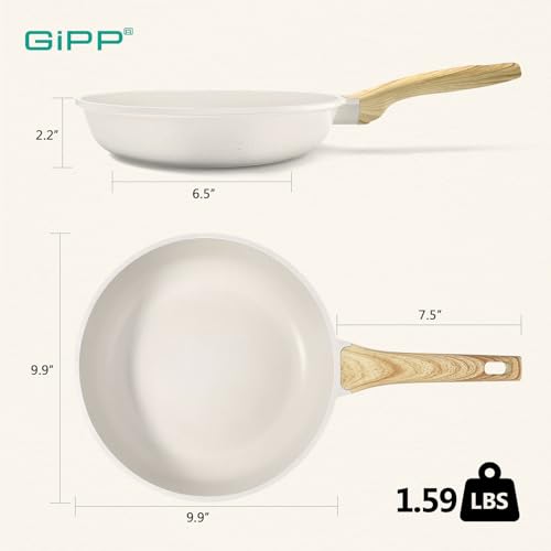 GiPP Nonstick Frying Pan Skillet - Granite Non Stick Pans, Healthy Granitestone Non-Stick Fry Pan Omelette Pan Egg Pan, Compatible with All Stoves, PFOA Free (White, 24CM)