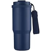 25 OZ Tumbler with Lid and Straw, Tumbler with Flip Straw, Stainless Steel Tumbler, Double Wall Vacuum Insulated Tumbler, Travel Coffee Mug with Strip, Insulated Coffee Mug, Navy
