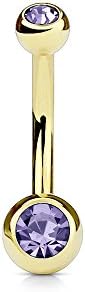 14g Double Press Fit Jeweled Gold IP over 316L Surgical Steel Belly Button Ring