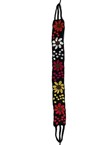 Traditional Mexican Embroidered Colorful Floral Belt (Beige)