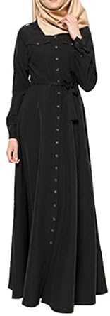 MLG Womens Casual Islamic Muslim Abaya Button Plus Size Dress