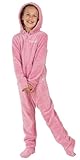 PajamaGram Big Girls' Hoodie-Footie Pink Fleece Onesie Pajamas