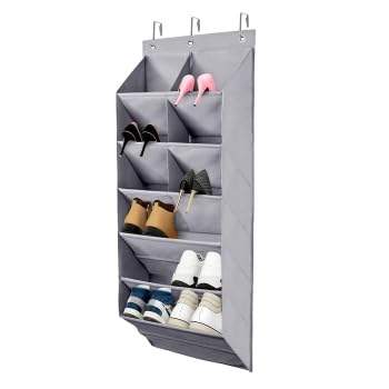 NCONCO Hanging Shoe Rack, Door Shoe Rack with 9 Deep Pockets and 3 Hooks Hanging Shoe Organiser Over the Door Hanger for Closet and Dorm Tight Storage