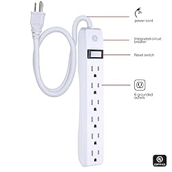 GE 6-Outlet Power Strip, 2 Ft Extension Cord, Heavy