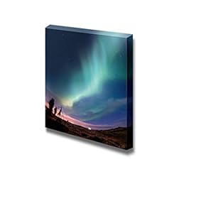 Canvas Prints Wall Art - Northern Lights (Aurora Borealis) Over Iceland | Modern Wall Decor/Home Decoration Stretched Gallery Canvas Wrap Giclee Print. Ready to Hang - 12" x 12"