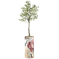 SIGNWIN Eucalyptus Tree with Yellow and Pink Illustrated Magnolia Flower Vase Floral Plants Minimalism Zen Dramatic Multicolor Ultra for Living Room, Bedroom, Office - X-Large 5 Feet (60