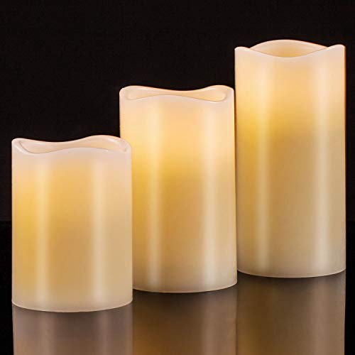 Aku Tonpa Flameless Candles Battery Operated Pillar Real Wax Flickering Electric LED Candle Gift Sets with Remote Control Cycling 24 Hours Timer, Warm White Lights, 4" 5" 6" Pack of 3