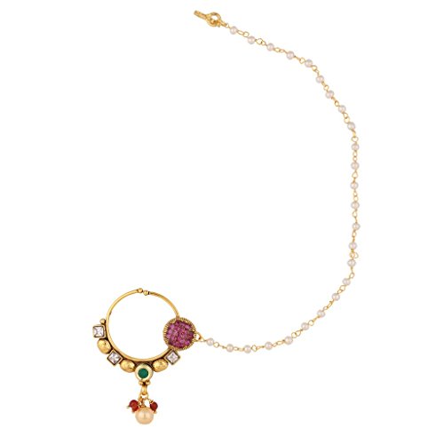 Bridal nose ring with chain nath bridal jewellery sets nose pin ringsSANO0018RG