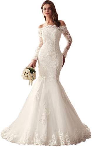 LUBridal 2019 Lace Mermaid Wedding Dresses Applique Beaded Long Sleeve Bridal Gowns Formal