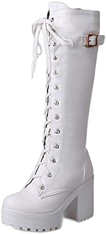 TAONEEF Women Fashion Platform Block Heels Knee High Boots