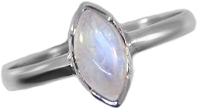 Rainbow Moonstone Ring Marquise Shape Sterling Silver Plain Band
