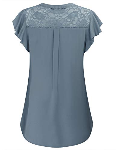 Gaharu Office Shirt, Womans Casual Blouses V Neck Ladies Chiffon Patchwork Office Tee Tops for Work Comfortable Business Shirts and Blouses Blue Grey,XXL