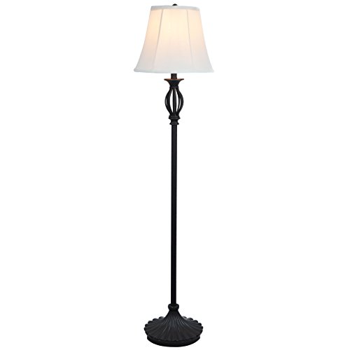 Light Accents Traditional Iron Scrollwork Floor Lamp, Bronze with Fabric Shade - Thumbnail 4