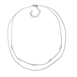 Spinningdaisy Crystal Accent Double Chain Satellite Choker Necklace (Silver)