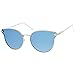 zeroUV - Metal Frame Arrow Temples Cateye Sunglasses For Women With Colored Mirror Flat Lens 58mm (Silver/Blue Mirror)