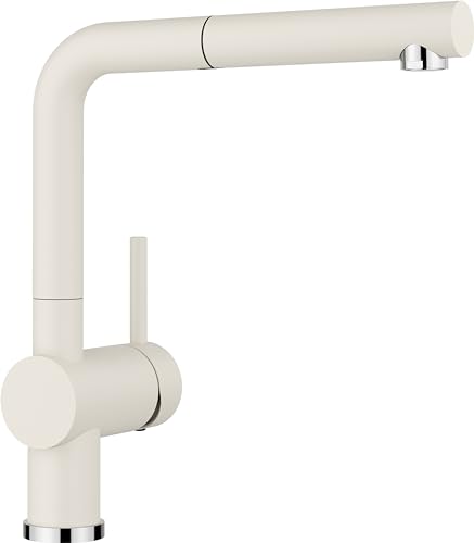 BLANCO LINUS-S | Küchenarmatur in softweiß | Hochdruck | Mit herausziehbarem Schlauch | Rückflussverhinderer | Keramik Kartusche | Gesicherte Wasserqu