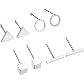 Simple Flat Back Stud Earrings for Women Simple Tiny Circle Triangle Square Bar Stud Earrings Minimalist Cartilage Tragus Earring Jewelry Gifts for Women Men