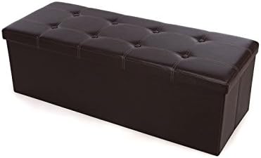Folding Storage Bench - PU Ottoman Storage Box, 110 x 38 x38 cm, 300 kg Capacity, 120 L Volume (Brown)