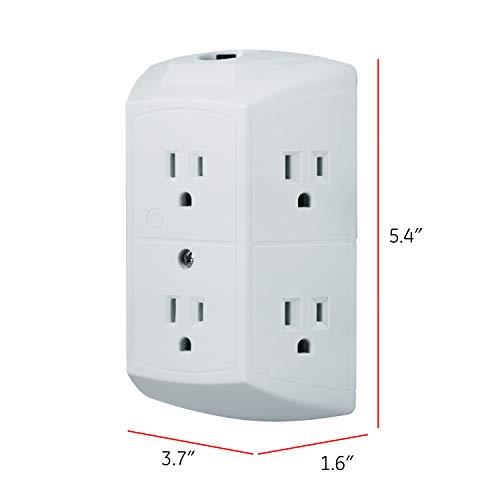 GE 6Outlet Extender, Grounded Wall Tap, Reset Button, Circuit Breaker