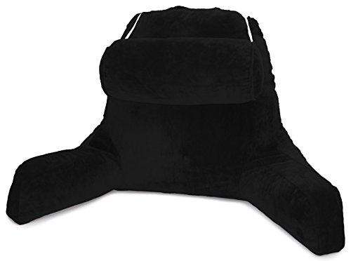 Husband Pillow Black COVER ONLY - For the Bedrest Cover Set - Support Bed Backrest Covers, Micro Plush Cover Including Detachable Neck Roll Pillow Cover