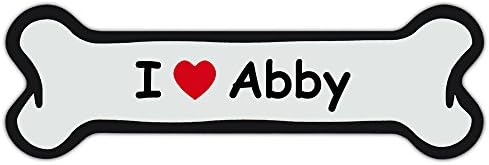 Custom Made Dog Name Bone Car/Refrigerator Magnet - I Love Abby w/Red Heart - Personalized With Your Dog's Name (Comic Font Style)