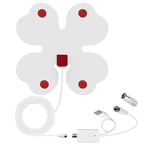 Sammid Boost TV Antenna Amplifier, HD Digital Indoor TV Antenna Version Four Leaf Clover Shape Indoor Powerful HDTV Amplifier Signal Booster 80 Miles Range Support 4K 1080p VHF-Noctilucent