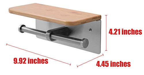 JackCubeDesign Dual Toilet Paper Holder Stainless Steel Wall Mount Bathroom Double Tissue Rack with Bamboo Shelf Tray for Bath - MK428B