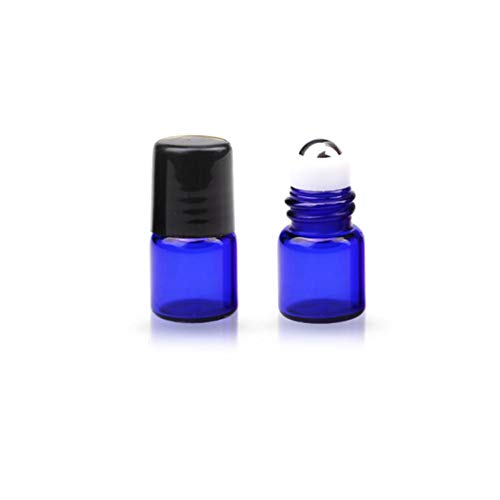 Essential Oil Roller Bottles 1ml 1/4 Dram 2ml 5/8 Dram (Cobalt Blue, Pack of 24) - Stainless Steel Roller, Opener Pipette Included - Glass Roller Bottles for Essential Oils (1ML Blue Bottle)