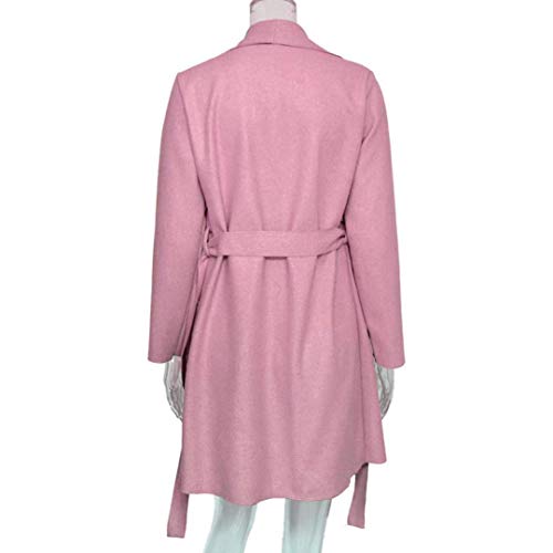 Elogoog Women's Casual Open Front Cardigan Wide Lapel Woolen Trench Coats with Belt (M, Pink)