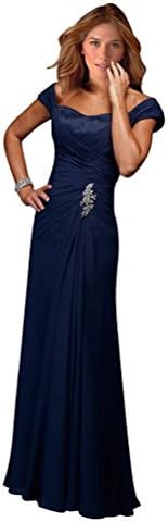 Junai Women's Off-the-shoulder Mother of the Bridal Gowns with Crystal Pin Navy Blue US 18