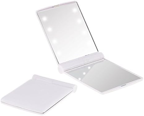 SZAT Portable Lighted Mirror Pocket Size Mirror Compact Makeup Mirror with LED lights (White)