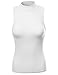Solid Stretch Ribbed Sleeveless Mock Turtle Neck Knit Top White L