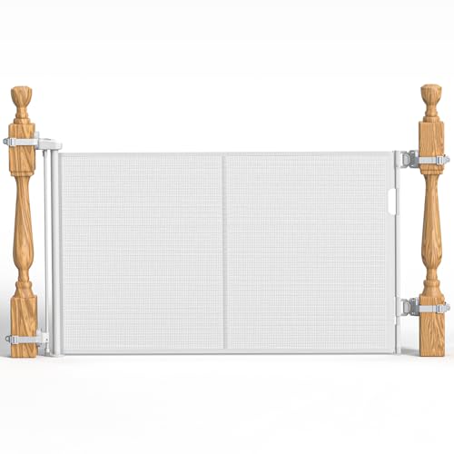 Upgraded Retractable Baby Gates for Stairs & Banister, Mesh Dog Gate Indoor,