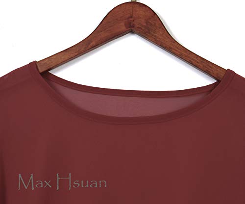 Max Hsuan Womens Summer Solid Sheer Batwing Blouse Chiffon Caftan Poncho Tunic Top Plus Size Cover up Burgundy