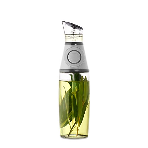 Domestic Corner - Precision No Drip Oil and Vinegar Infuser and Dispenser - Press, Measure, and Pour - 17 oz - Silver