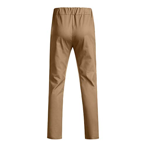 AgrinTol Mens Sports Pants, Men's Spring Winter Joggers Solid Patchwork Drawstring Sweatpants Trouser Pants Khaki - Thumbnail 3