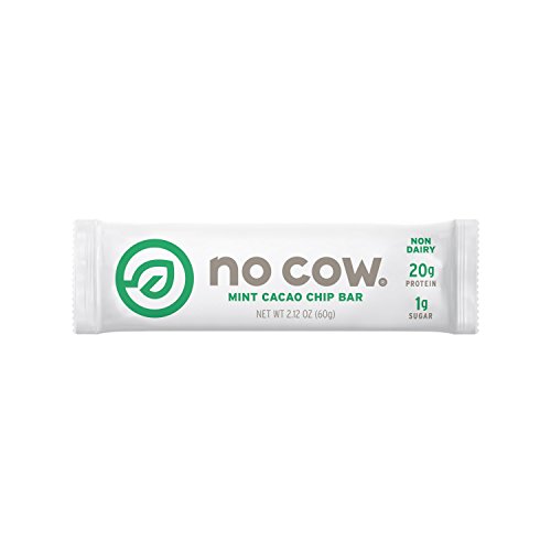 No Cow Protein Bar, Mint Cacao Chip, 20g Plant Based Protein, Low Sugar, Dairy Free, Gluten Free, Vegan, High Fiber, Non-GMO, 12 Count – 2.12 oz Each
