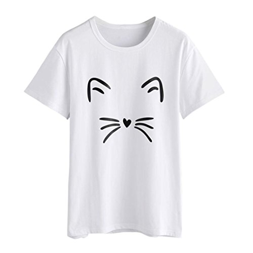 image for VEZAD Cute T-Shirt Women Fashion Casual Short Sleeve O-Neck Cat Printe