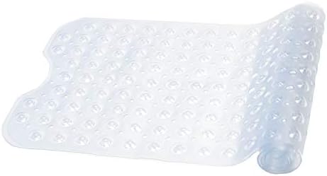 Bathsafe Extra Long Non-slip Bathtub Mats Environmental Bath Mat Anti-Bacterial Shower Tub Mat with Powerful Suction Cup,100x40CM(Clear)