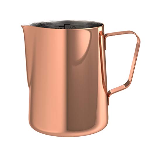 bonVIVO Muvo Stainless Steel Milk Jug With Copper Finish, Milk Frother Pitcher 11 Fl Oz, Barista Tools, Milk Frothing Pitcher With Practical Scale, Perfect for Cuban Coffee, Cappuccino Or Latte