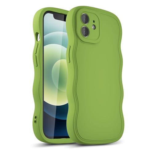 LoeoeL Girly Case for iPhone 12 Silicone, Wavy 12 Phone Case for Women, Curly Wave Cute Y2k Ripple Aesthetic Design, Slim Soft Rubber Jelly Camera Protection Case, Green
