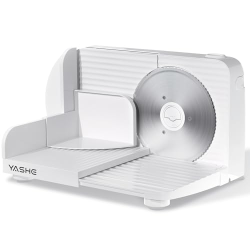YASHE 180W Folding Electric Household Slicer 17cm Stainless Steel Blade 0-15mm Thick, Compact and Easy to Store for Meat, Cheese, Bread and Vegetables, White