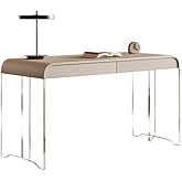 LOVULIFE Modern Minimalist Home Office Desk, Acrylic Computer Desk, 160 * 50 * 75cm, Brown Wood, Gaming & Writing